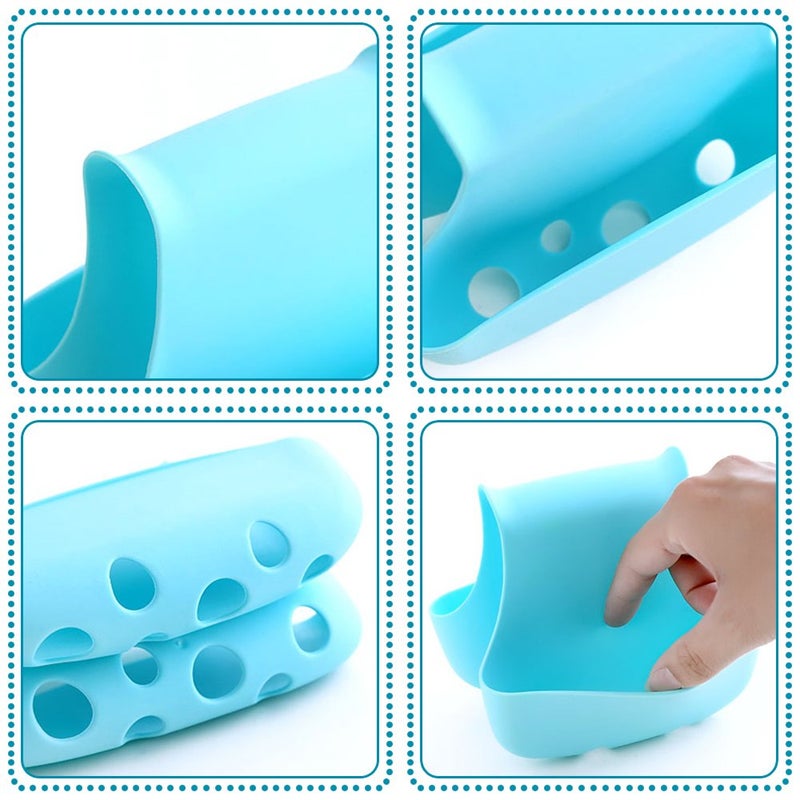 FineGood 2 Pack Sponge Holder for Double-Sink, FineGood Saddle Caddy Brush Soap Organizer Storage Kitchen Bathroom Plastic Basket - Blue, Green - Image 5